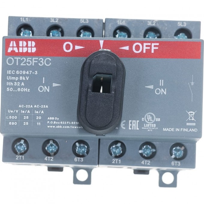 Рубильник реверсивный ABB OT25F3C 25А (20А AC23) 1SCA104863R1001