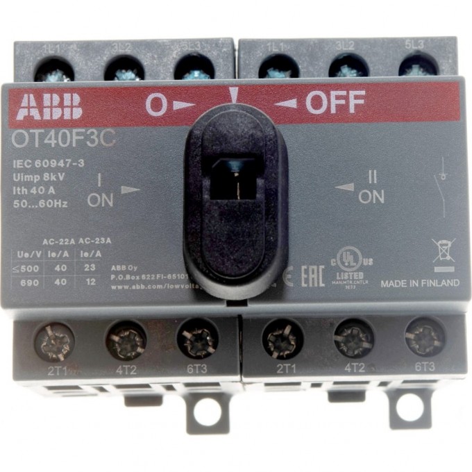 Рубильник реверсивный ABB OT40F3C 40А (23А AC23) 1SCA104913R1001