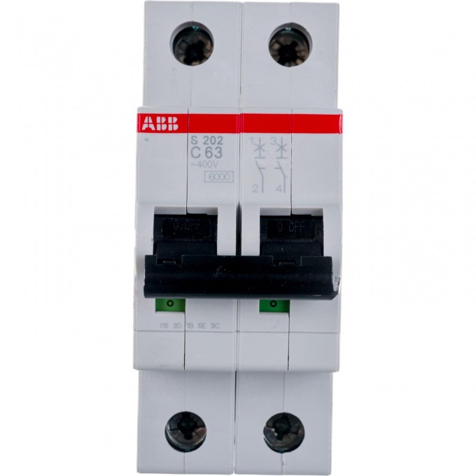Выключатель автоматический модульный ABB S202 2п C 63А 6кА C63 2CDS252001R0634