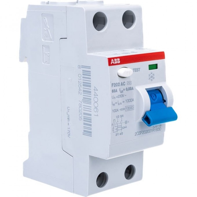 Выключатель дифференциального тока (УЗО) ABB 2п 63А 30мА тип AC F202 2CSF202001R1630